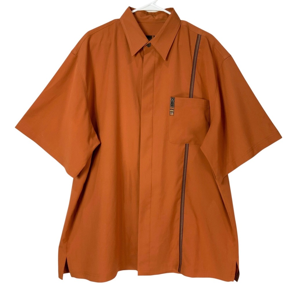 Jordan Two 3 Short Sleeve Button Down Shirt Burnt Orange Stripe XXL